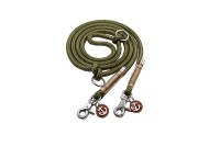 Hamburg Dogs Dog leash Series JP Paul Color Dark Olive - Tan Gold - Width 10 mm - Length 2,30 m, 2-fold adjustable